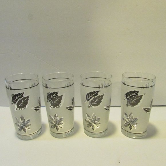 lot of vintage Libbey goblet stem glasses cocktail frosted silver leaf barware - Picture 13 of 15